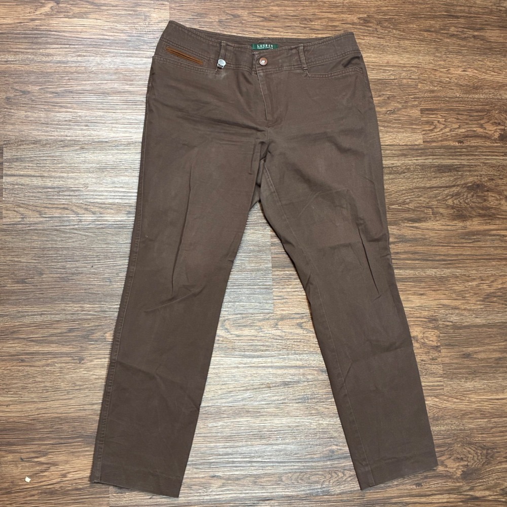 Lauren Ralph Lauren Womens Size 12 Brown Straight Leg Stretch Pants Classic